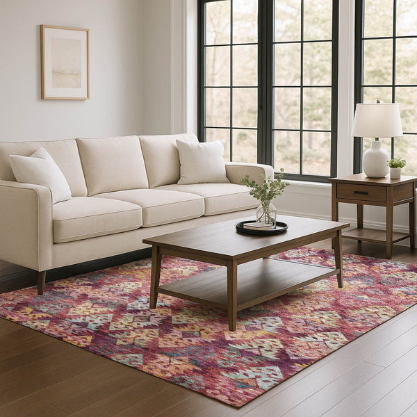 HomeRoots 9' X 12' Washable Ikat Area Rug in Rust, Gold & Gray - UV Protected, Durable, Easy-Care Design 695629