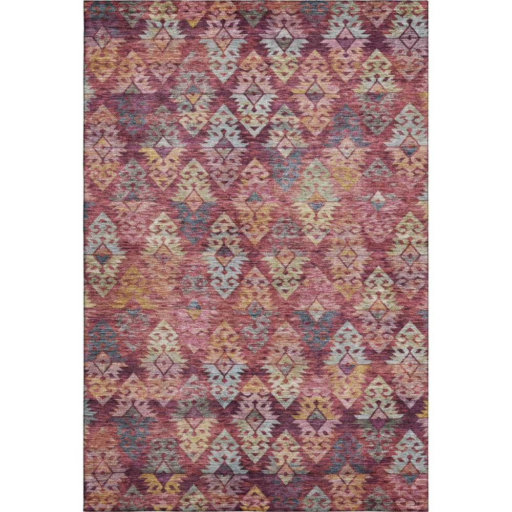 HomeRoots 9' X 12' Washable Ikat Area Rug in Rust, Gold & Gray - UV Protected, Durable, Easy-Care Design 695629