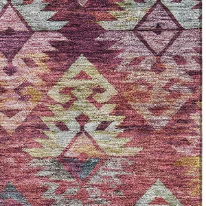 HomeRoots 9' X 12' Washable Ikat Area Rug in Rust, Gold & Gray - UV Protected, Durable, Easy-Care Design 695629