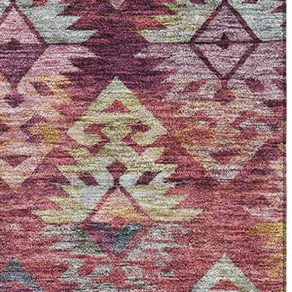HomeRoots 9' X 12' Washable Ikat Area Rug in Rust, Gold & Gray - UV Protected, Durable, Easy-Care Design 695629