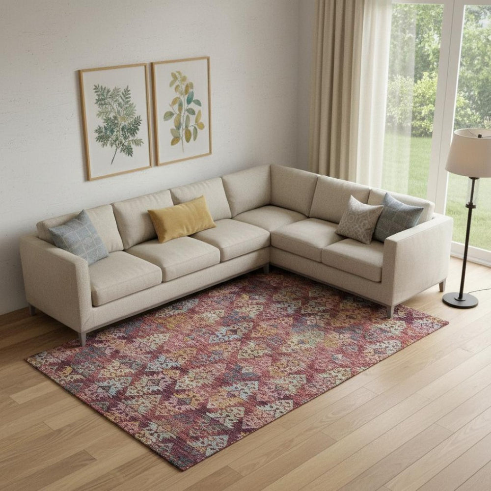 HomeRoots 10' X 14' Contemporary Ikat Area Rug in Rust, Gold & Gray - Durable, Washable, UV Protected Design 695630