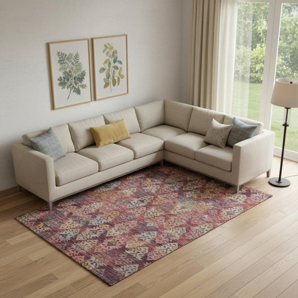HomeRoots 10' X 14' Contemporary Ikat Area Rug in Rust, Gold & Gray - Durable, Washable, UV Protected Design 695630