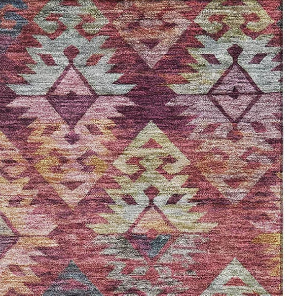 HomeRoots 10' X 14' Contemporary Ikat Area Rug in Rust, Gold & Gray - Durable, Washable, UV Protected Design 695630