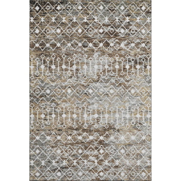 HomeRoots 5' X 8' Washable Area Rug in Brown, Ivory, and Gray - Geometric Design with UV Protection & Durability 695632