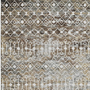 HomeRoots 5' X 8' Washable Area Rug in Brown, Ivory, and Gray - Geometric Design with UV Protection & Durability 695632