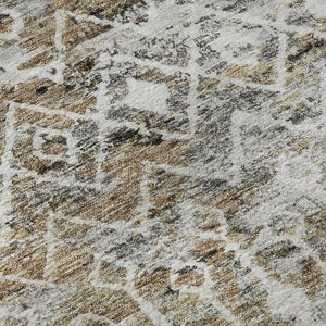 HomeRoots 8' Washable Round Rug with Geometric Brown, Ivory & Gray Design – UV Protected & Non-Slip Backing 695633