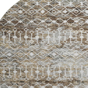 HomeRoots 8' Washable Round Rug with Geometric Brown, Ivory & Gray Design – UV Protected & Non-Slip Backing 695633