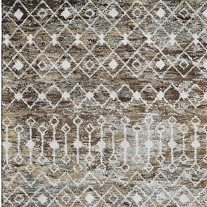 HomeRoots 8' X 10' Brown Ivory Gray Geometric Area Rug - Soft, Washable, Stain Resistant with UV Protection 695634