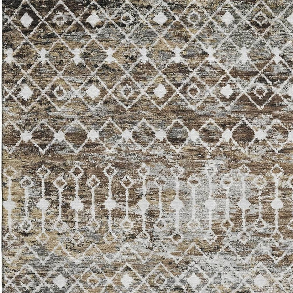HomeRoots 8' X 10' Brown Ivory Gray Geometric Area Rug - Soft, Washable, Stain Resistant with UV Protection 695634