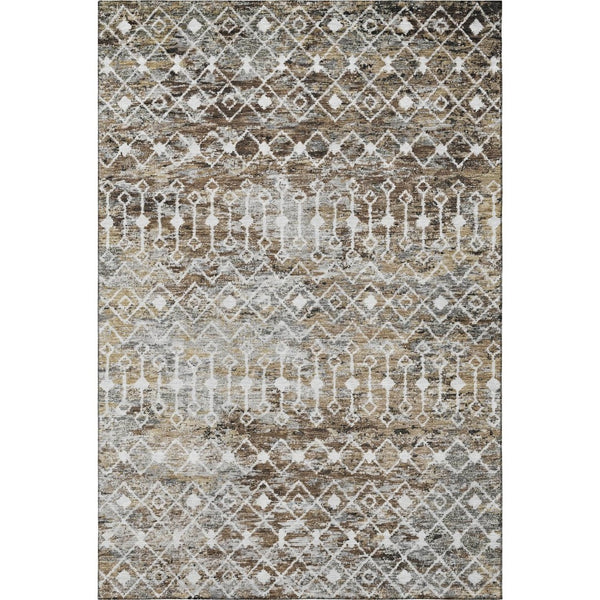 HomeRoots 9' X 12' Stylish Geometric Area Rug in Brown, Ivory, Gray - Washable, UV Protected & Stain Resistant 695635