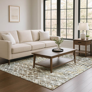 HomeRoots 10' X 14' Stylish Brown Ivory Gray Geometric Area Rug - Washable, UV Protection, and Stain Resistant 695636