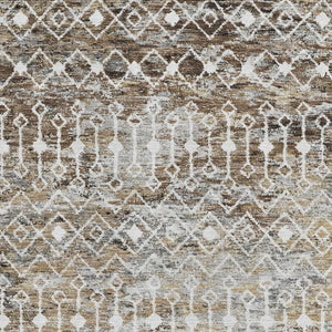 HomeRoots 10' X 14' Stylish Brown Ivory Gray Geometric Area Rug - Washable, UV Protection, and Stain Resistant 695636