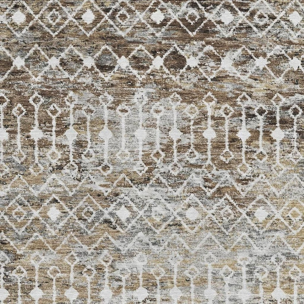 HomeRoots 10' X 14' Stylish Brown Ivory Gray Geometric Area Rug - Washable, UV Protection, and Stain Resistant 695636