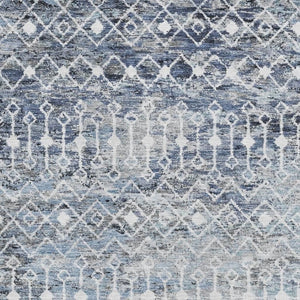 HomeRoots 5' X 8' Blue Ivory Gray Geometric Area Rug - Washable, Stain-Resistant, UV Protected for Homes 695638