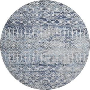 HomeRoots 8' Stylish Blue Ivory Gray Geometric Round Rug – Washable, UV Protected & Non-Slip for Any Space 695639