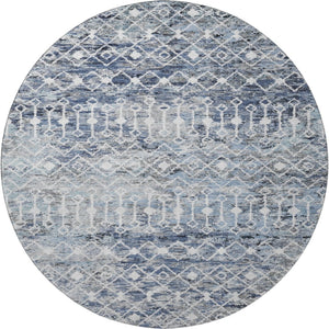 HomeRoots 8' Stylish Blue Ivory Gray Geometric Round Rug – Washable, UV Protected & Non-Slip for Any Space 695639