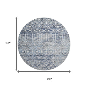 HomeRoots 8' Stylish Blue Ivory Gray Geometric Round Rug – Washable, UV Protected & Non-Slip for Any Space 695639