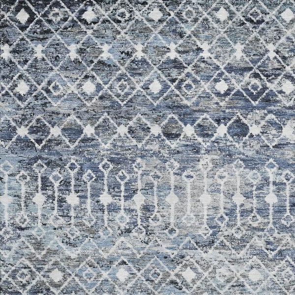 HomeRoots 8' X 10' Washable Blue and Gray Geometric Area Rug with UV Protection for Modern Living Spaces 695640