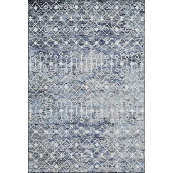 HomeRoots 9' X 12' Modern Geometric Blue Ivory Gray Washable Area Rug with UV Protection & Stain Resistance 695641