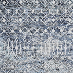 HomeRoots 9' X 12' Modern Geometric Blue Ivory Gray Washable Area Rug with UV Protection & Stain Resistance 695641