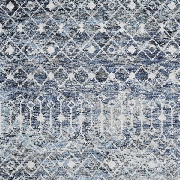 HomeRoots 9' X 12' Modern Geometric Blue Ivory Gray Washable Area Rug with UV Protection & Stain Resistance 695641