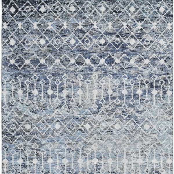 HomeRoots 9' X 12' Modern Geometric Blue Ivory Gray Washable Area Rug with UV Protection & Stain Resistance 695641