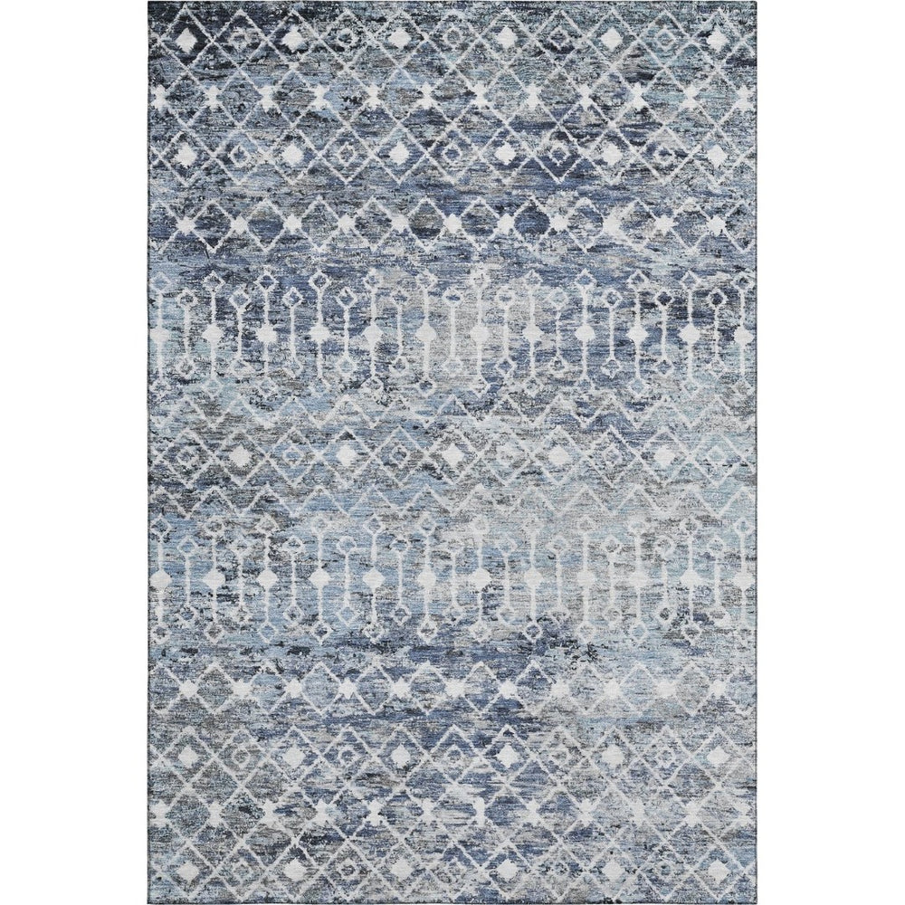 HomeRoots 10' Geometric Blue Ivory Gray Area Rug - Washable, UV-Protected, Stain-Resistant, Non-Slip Design 695642