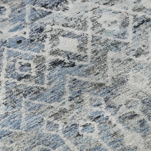 HomeRoots 10' Geometric Blue Ivory Gray Area Rug - Washable, UV-Protected, Stain-Resistant, Non-Slip Design 695642