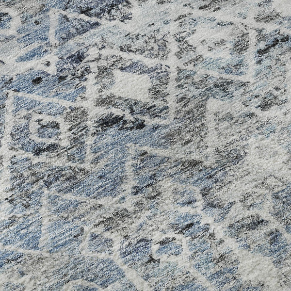 HomeRoots 10' Geometric Blue Ivory Gray Area Rug - Washable, UV-Protected, Stain-Resistant, Non-Slip Design 695642
