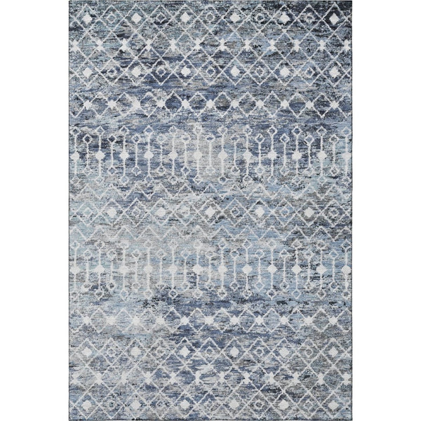 HomeRoots 10' Geometric Blue Ivory Gray Area Rug - Washable, UV-Protected, Stain-Resistant, Non-Slip Design 695642