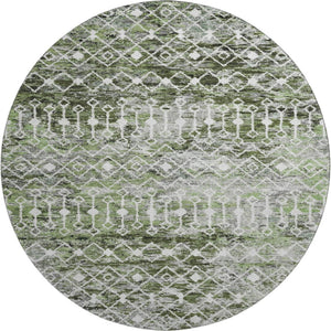 HomeRoots 8' Washable Olive Green, Ivory & Gray Geometric Round Rug with UV Protection for Modern Homes 695645