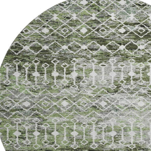 HomeRoots 8' Washable Olive Green, Ivory & Gray Geometric Round Rug with UV Protection for Modern Homes 695645