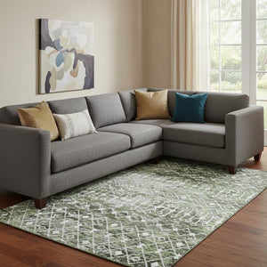 HomeRoots 8' X 10' Stylish Olive Green, Ivory & Gray Geometric Washable Area Rug with UV Protection & Non-Slip 695646