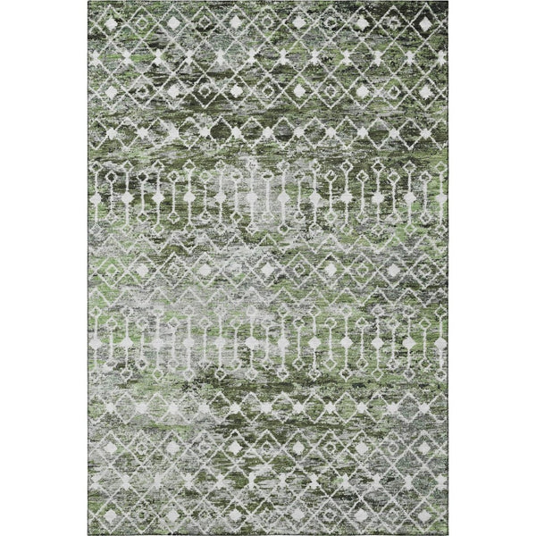HomeRoots 8' X 10' Stylish Olive Green, Ivory & Gray Geometric Washable Area Rug with UV Protection & Non-Slip 695646
