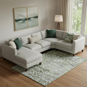 HomeRoots 9' X 12' Stylish Olive Green and Gray Geometric Washable Area Rug with UV Protection for Homes 695647