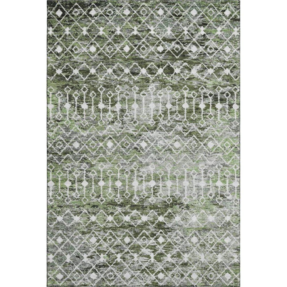 HomeRoots 9' X 12' Stylish Olive Green and Gray Geometric Washable Area Rug with UV Protection for Homes 695647