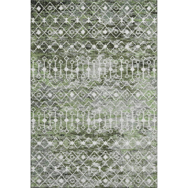 HomeRoots 9' X 12' Stylish Olive Green and Gray Geometric Washable Area Rug with UV Protection for Homes 695647