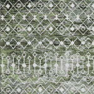 HomeRoots 9' X 12' Stylish Olive Green and Gray Geometric Washable Area Rug with UV Protection for Homes 695647