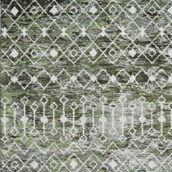 HomeRoots 9' X 12' Stylish Olive Green and Gray Geometric Washable Area Rug with UV Protection for Homes 695647