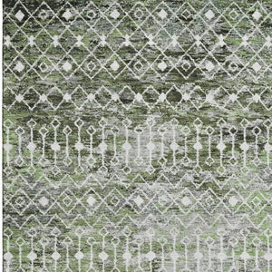 HomeRoots 9' X 12' Stylish Olive Green and Gray Geometric Washable Area Rug with UV Protection for Homes 695647