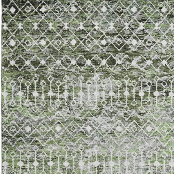 HomeRoots 9' X 12' Stylish Olive Green and Gray Geometric Washable Area Rug with UV Protection for Homes 695647