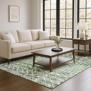 HomeRoots 10' X 14' Olive Green, Ivory & Gray Geometric Area Rug - Washable, UV Protected for High-Traffic Homes 695648