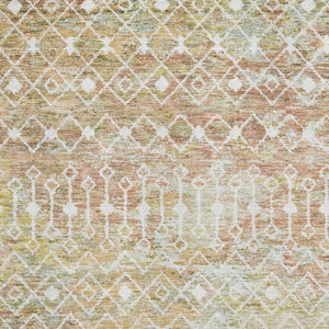 HomeRoots 5' X 8' Peach Ivory Gold Geometric Area Rug - Washable, UV Protected, Non-Slip Backing, Stain Resistant 695650
