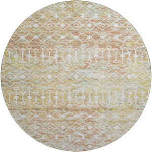 HomeRoots 8' Stylish Peach Ivory Gold Geometric Round Rug - Washable, UV Protected, Non-Slip, Stain Resistant 695651