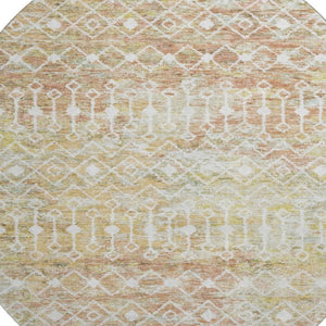 HomeRoots 8' Stylish Peach Ivory Gold Geometric Round Rug - Washable, UV Protected, Non-Slip, Stain Resistant 695651