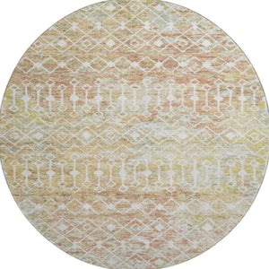 HomeRoots 8' Stylish Peach Ivory Gold Geometric Round Rug - Washable, UV Protected, Non-Slip, Stain Resistant 695651