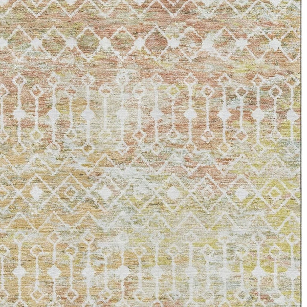 HomeRoots 8' X 10' Peach Ivory & Gold Geometric Area Rug - Washable, UV-Protected, Durable for Busy Homes 695652