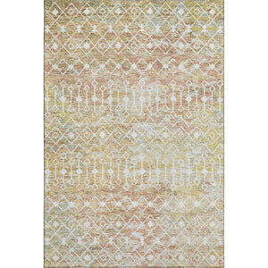 HomeRoots 9' x 12' Stylish Peach Ivory Gold Geometric Washable Area Rug with Stain Resistance & UV Protection 695653