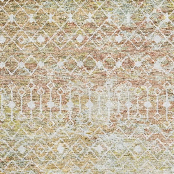 HomeRoots 9' x 12' Stylish Peach Ivory Gold Geometric Washable Area Rug with Stain Resistance & UV Protection 695653