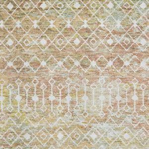 HomeRoots 10' Modern Peach Ivory Gold Geometric Area Rug – Washable, UV Protected, Stain-Resistant Design 695654